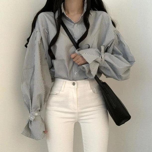 フリルスリーブストライプシャツ 5151-画像8-韓国ファッション通販POPREA［ポップリア］