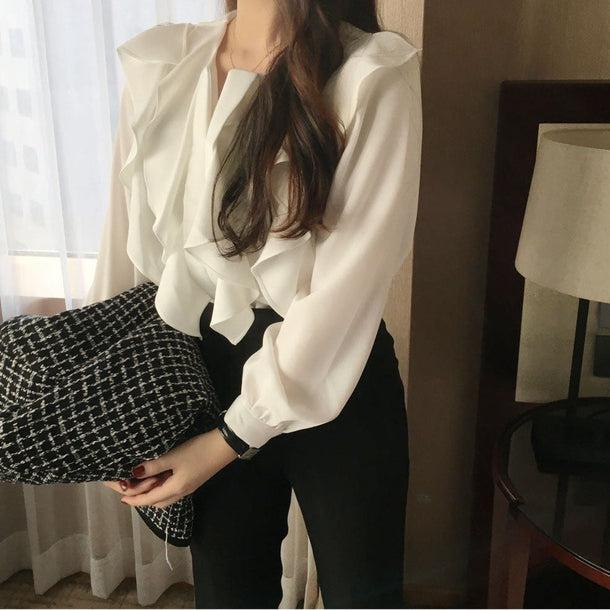 シアーフリルシフォンブラウス 5050-画像8-韓国ファッション通販POPREA［ポップリア］