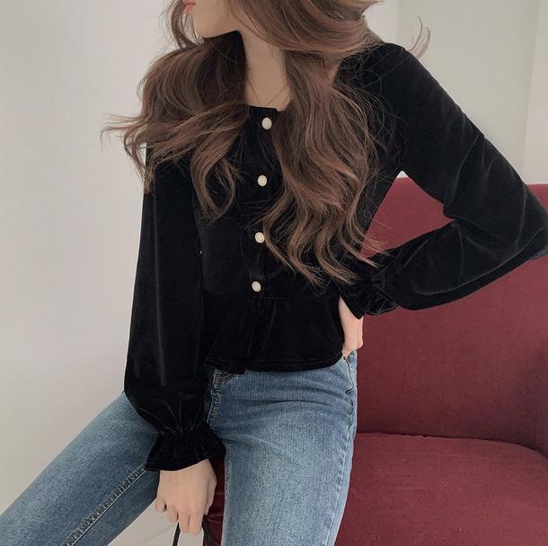 レトロベルベットブラックトップス 4718-画像8-韓国ファッション通販POPREA［ポップリア］