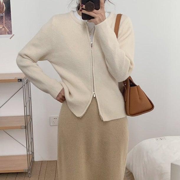 ラウンドネックジッパーカーディガン 4968-画像8-韓国ファッション通販POPREA［ポップリア］