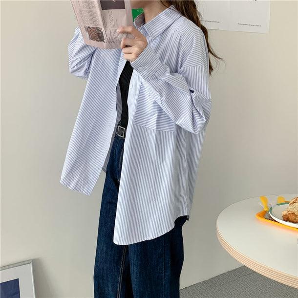 シンプルブルーストライプシャツ 5131-画像8-韓国ファッション通販POPREA［ポップリア］