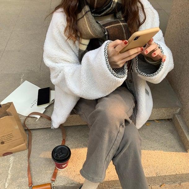 リバーシブルチェックボアジャケット 4934-画像8-韓国ファッション通販POPREA［ポップリア］