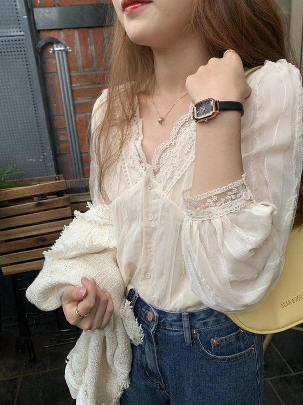 Vネックシフォンレースブラウス﻿ 5146-画像8-韓国ファッション通販POPREA［ポップリア］