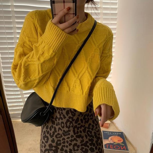 ラウンドネックダイヤ柄ショートニット 4849-画像8-韓国ファッション通販POPREA［ポップリア］