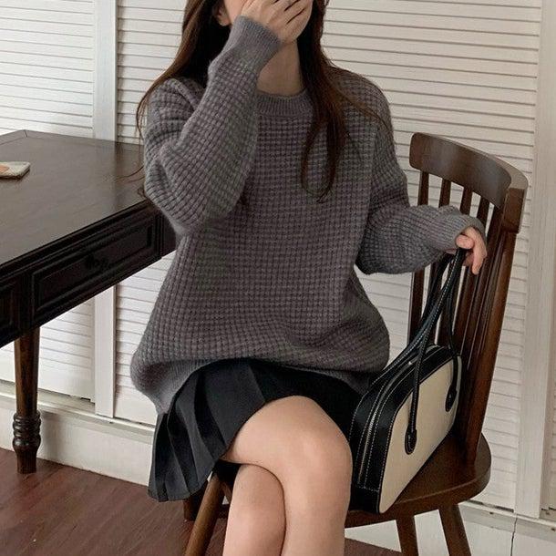 ワッフルベーシックプルオーバー 4958-grayお取り寄せ49582-画像8-韓国ファッション通販POPREA［ポップリア］