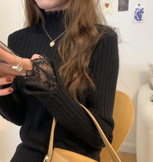 レースハイネック袖リブニット 4970-画像8-韓国ファッション通販POPREA［ポップリア］