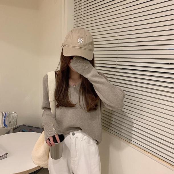 Vネックボタンスリーブトップス 4858-画像8-韓国ファッション通販POPREA［ポップリア］