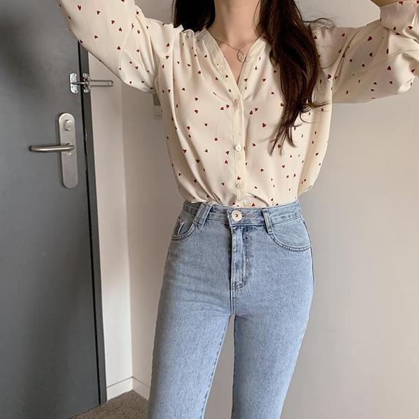 ミニハート柄シフォンブラウス 4775-画像8-韓国ファッション通販POPREA［ポップリア］