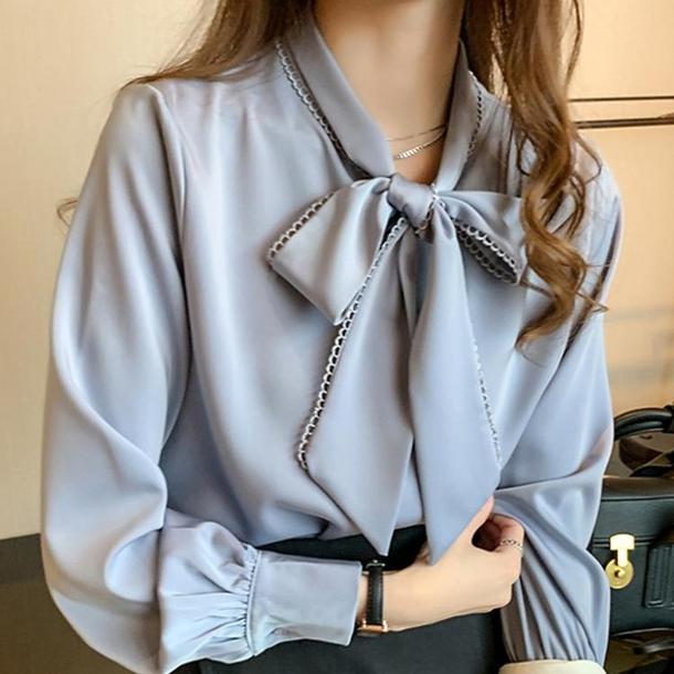 ボウタイリボンシルクタッチブラウス 4862-画像8-韓国ファッション通販POPREA［ポップリア］