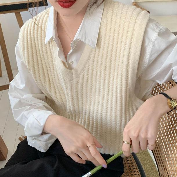 Vネックリブニットベスト 5112-画像8-韓国ファッション通販POPREA［ポップリア］