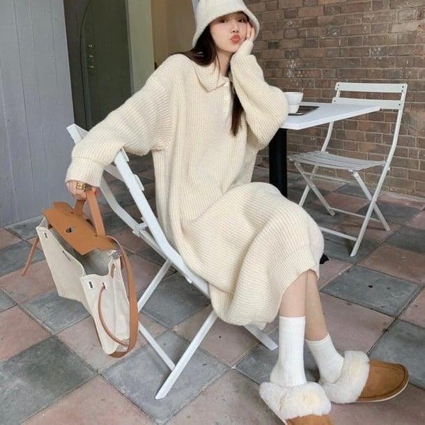 ワッフルミディニットワンピース 4933-画像8-韓国ファッション通販POPREA［ポップリア］