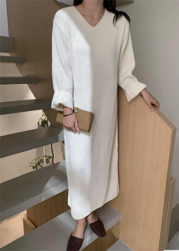 Vネックリブロングニットワンピ 5021-画像8-韓国ファッション通販POPREA［ポップリア］