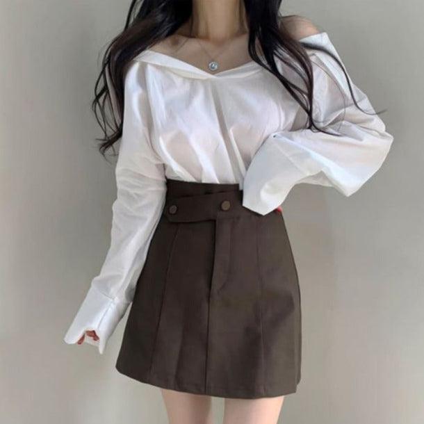 オフショルダーシンプルシャツブラウス 5133-画像8-韓国ファッション通販POPREA［ポップリア］