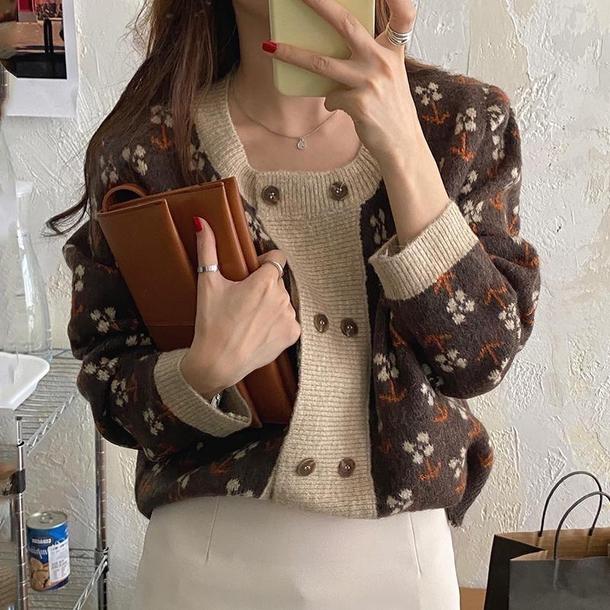 ダブルボタンフラワーカーディガン 4801-画像9-韓国ファッション通販POPREA［ポップリア］