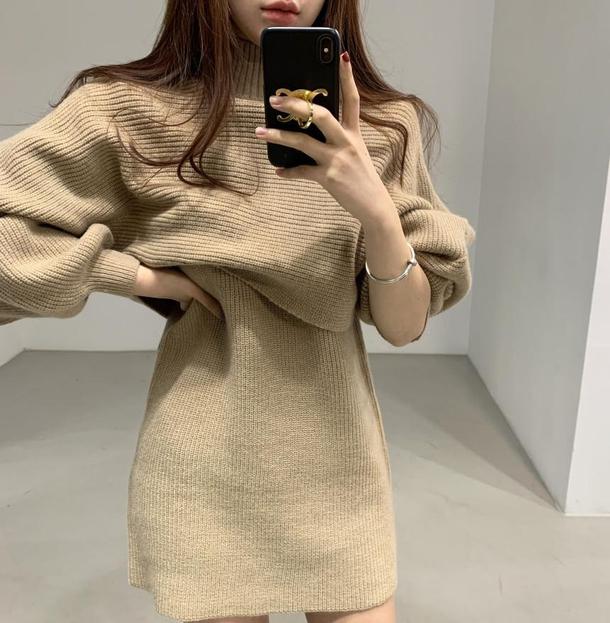 ハイネックニットトップス＆ミニワンピース 4815-画像9-韓国ファッション通販POPREA［ポップリア］