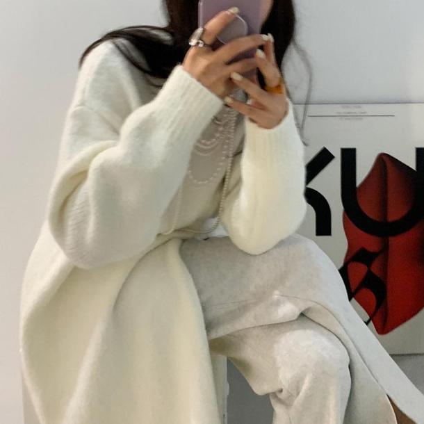 ラウンドネックスリットニットワンピース 4859-画像9-韓国ファッション通販POPREA［ポップリア］