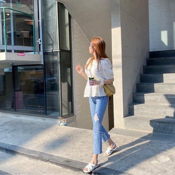 フラワー刺繍パフスリーブブラウス 5203-画像9-韓国ファッション通販POPREA［ポップリア］