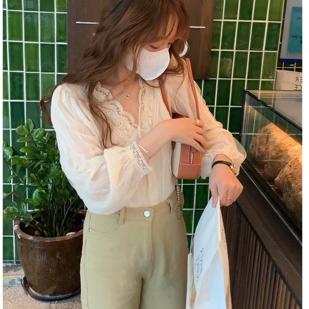 Vネックシフォンレースブラウス﻿ 5146-画像9-韓国ファッション通販POPREA［ポップリア］