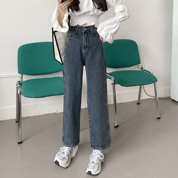 ハイウエストワイルドレッグデニムパンツ 5074-画像9-韓国ファッション通販POPREA［ポップリア］