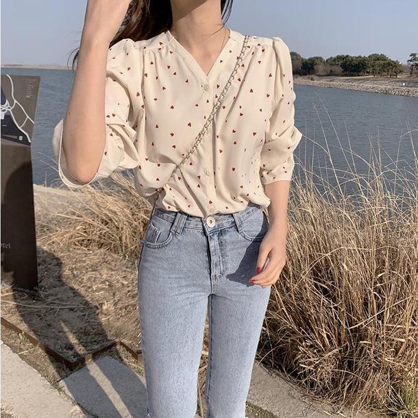 ミニハート柄シフォンブラウス 4775-画像9-韓国ファッション通販POPREA［ポップリア］