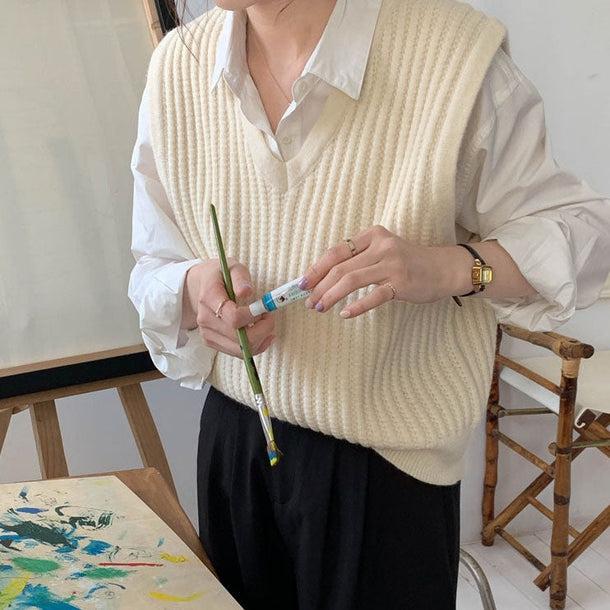 Vネックリブニットベスト 5112-画像9-韓国ファッション通販POPREA［ポップリア］