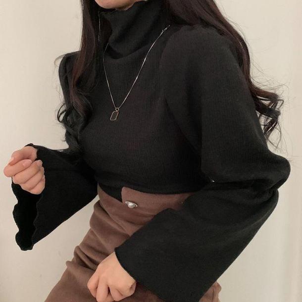 トランペットスリーブハイネックリブニット 4852-画像9-韓国ファッション通販POPREA［ポップリア］