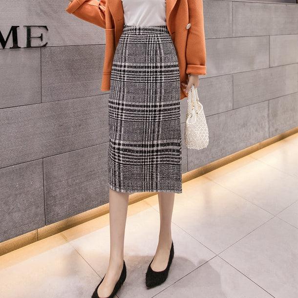 チェック柄ミモレ丈タイトスカート 5018-画像9-韓国ファッション通販POPREA［ポップリア］
