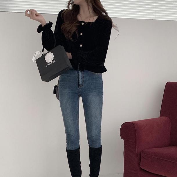 レトロベルベットブラックトップス 4718-画像9-韓国ファッション通販POPREA［ポップリア］