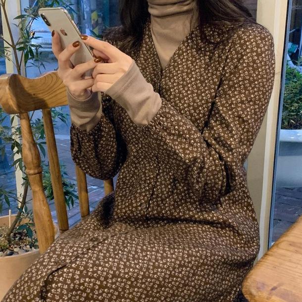 レトロフラワーVネックワンピ 4763-画像9-韓国ファッション通販POPREA［ポップリア］