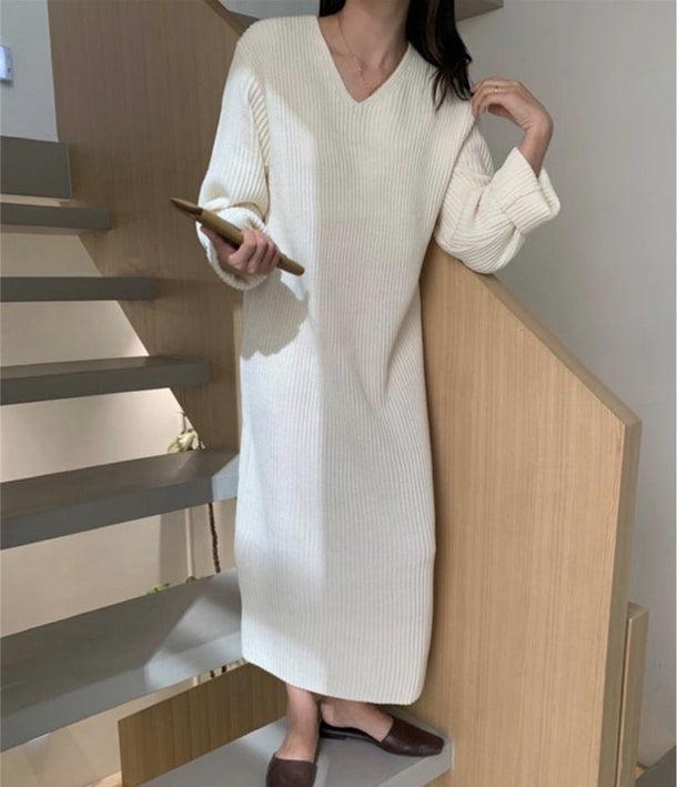 Vネックリブロングニットワンピ 5021-画像9-韓国ファッション通販POPREA［ポップリア］