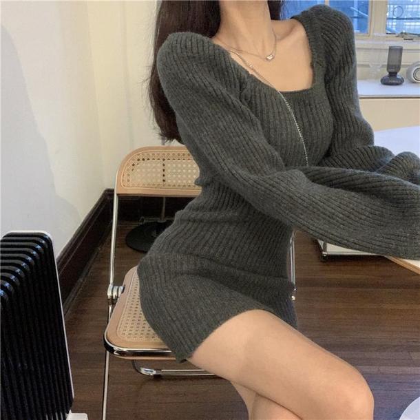 ベーシックショートリブニットワンピ 4866-画像9-韓国ファッション通販POPREA［ポップリア］