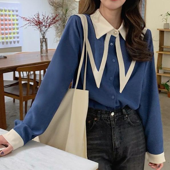 バイカラーレトロシャツ 4987-画像9-韓国ファッション通販POPREA［ポップリア］