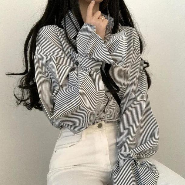 フリルスリーブストライプシャツ 5151-画像9-韓国ファッション通販POPREA［ポップリア］