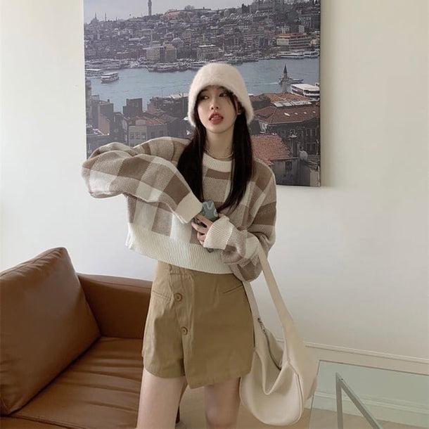 ボックスチェッククロップドニット 5042-画像9-韓国ファッション通販POPREA［ポップリア］