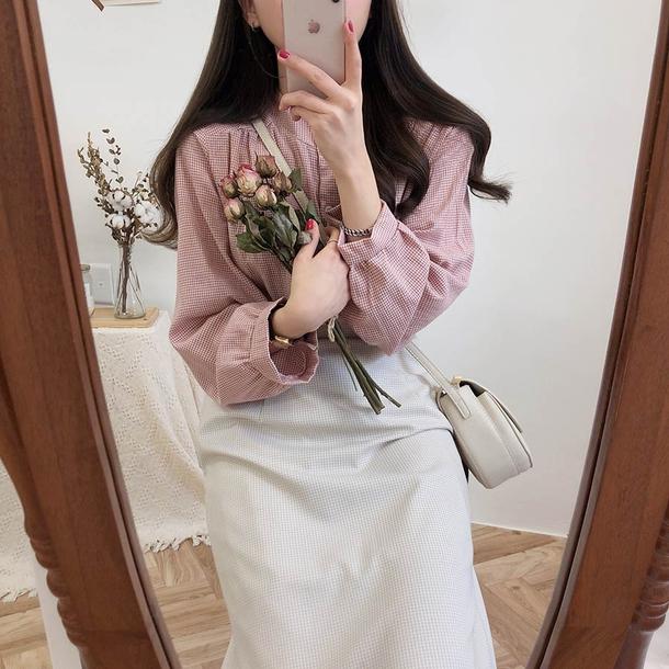 チェック柄ロングスリーブシャツ 4743-画像9-韓国ファッション通販POPREA［ポップリア］