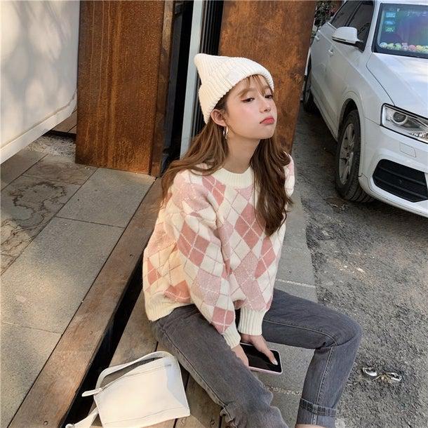 ダイヤ柄カラーニット 4951-画像9-韓国ファッション通販POPREA［ポップリア］