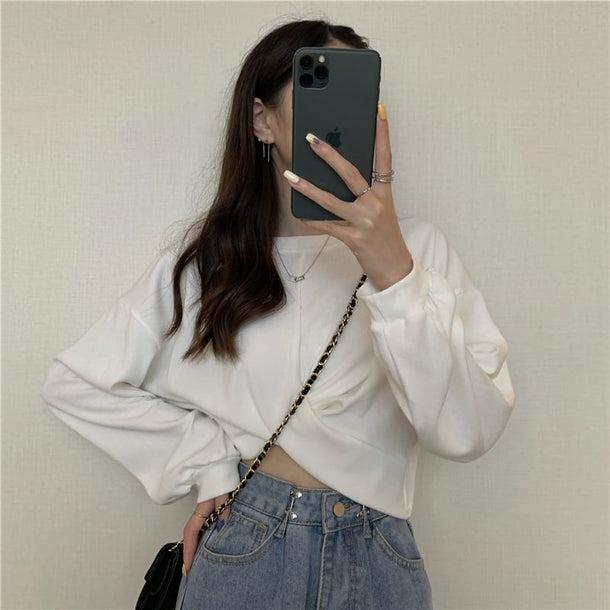 クロップドデザインスウェット 5118-画像1-韓国ファッション通販POPREA［ポップリア］