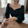 ハートネックブラックトップス 4676-画像1-韓国ファッション通販POPREA［ポップリア］
