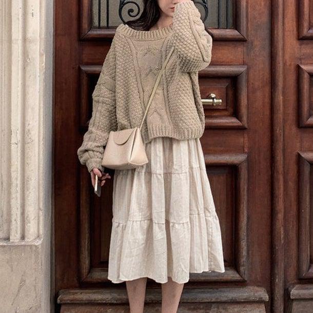 レトロツイストニットワンピースセット 4937-画像1-韓国ファッション通販POPREA［ポップリア］