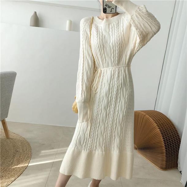 ツイストケーブルニットワンピ 4855-画像1-韓国ファッション通販POPREA［ポップリア］