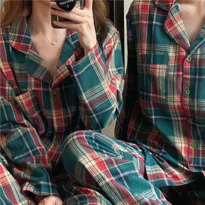 格子縞オータムパジャマ 5409-画像1-韓国ファッション通販POPREA［ポップリア］