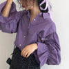 ラッフルスリーブパープルシャツ 5599-画像1-韓国ファッション通販POPREA［ポップリア］