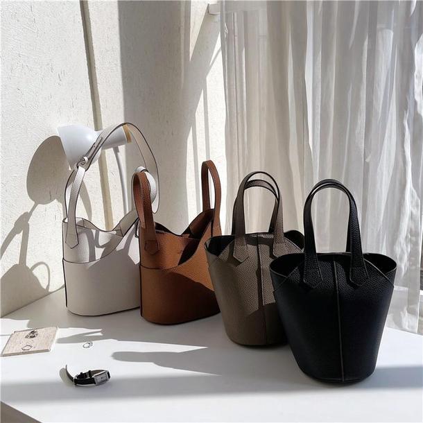 レザー調ポータブルバケットバッグ 4835-画像1-韓国ファッション通販POPREA［ポップリア］