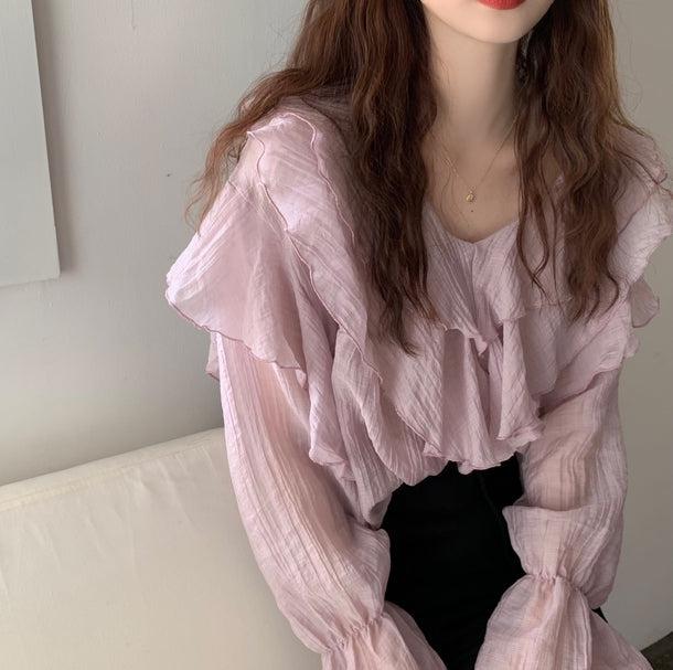 ラベンダーフリルブラウス﻿ 5137-画像1-韓国ファッション通販POPREA［ポップリア］