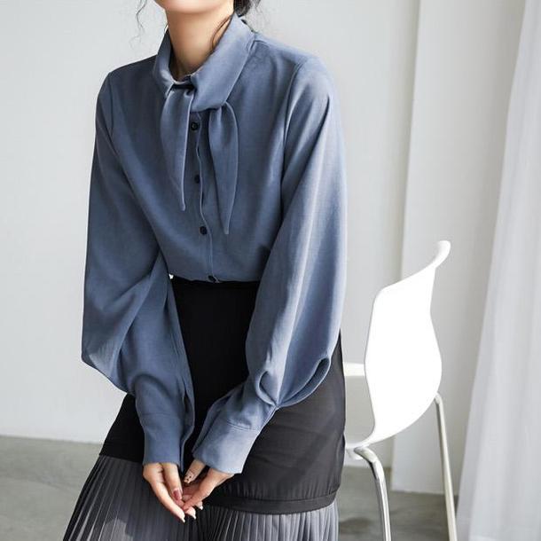 タイネックルーズランタンスリーブトップス 4708-画像1-韓国ファッション通販POPREA［ポップリア］