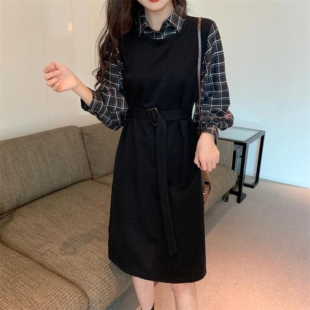 フェイクブラウス＆ブラックジャンスカドレス 4738-画像1-韓国ファッション通販POPREA［ポップリア］