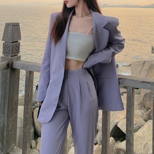 バイオレットロングツーピースセットアップ 5208-画像1-韓国ファッション通販POPREA［ポップリア］