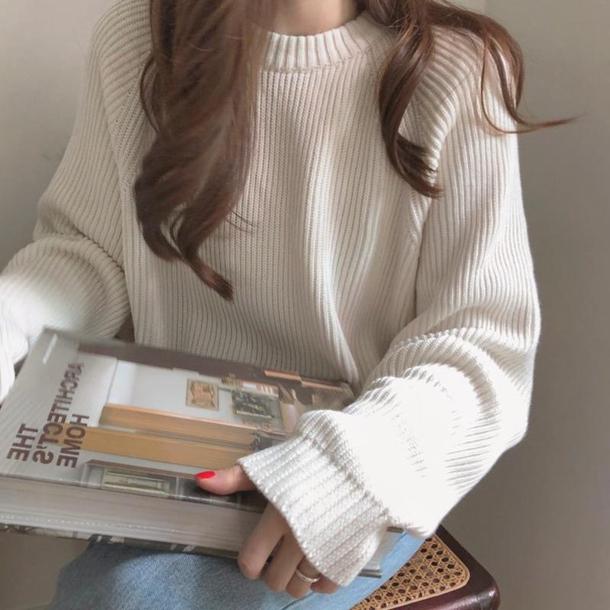 ベーシックアイボリーニットトップス 4717-画像1-韓国ファッション通販POPREA［ポップリア］