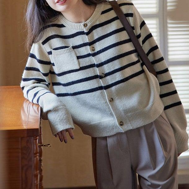 ベーシックボーダーカーディガン 4939-画像1-韓国ファッション通販POPREA［ポップリア］