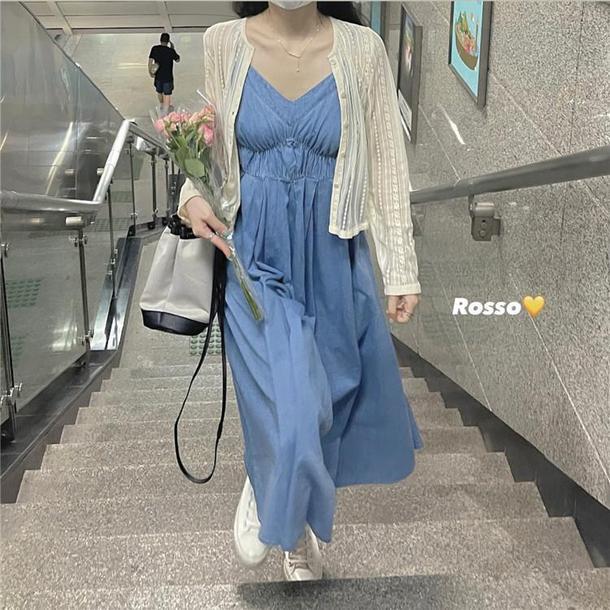 デニムワンピース＆レースカーディガン 4661-画像1-韓国ファッション通販POPREA［ポップリア］